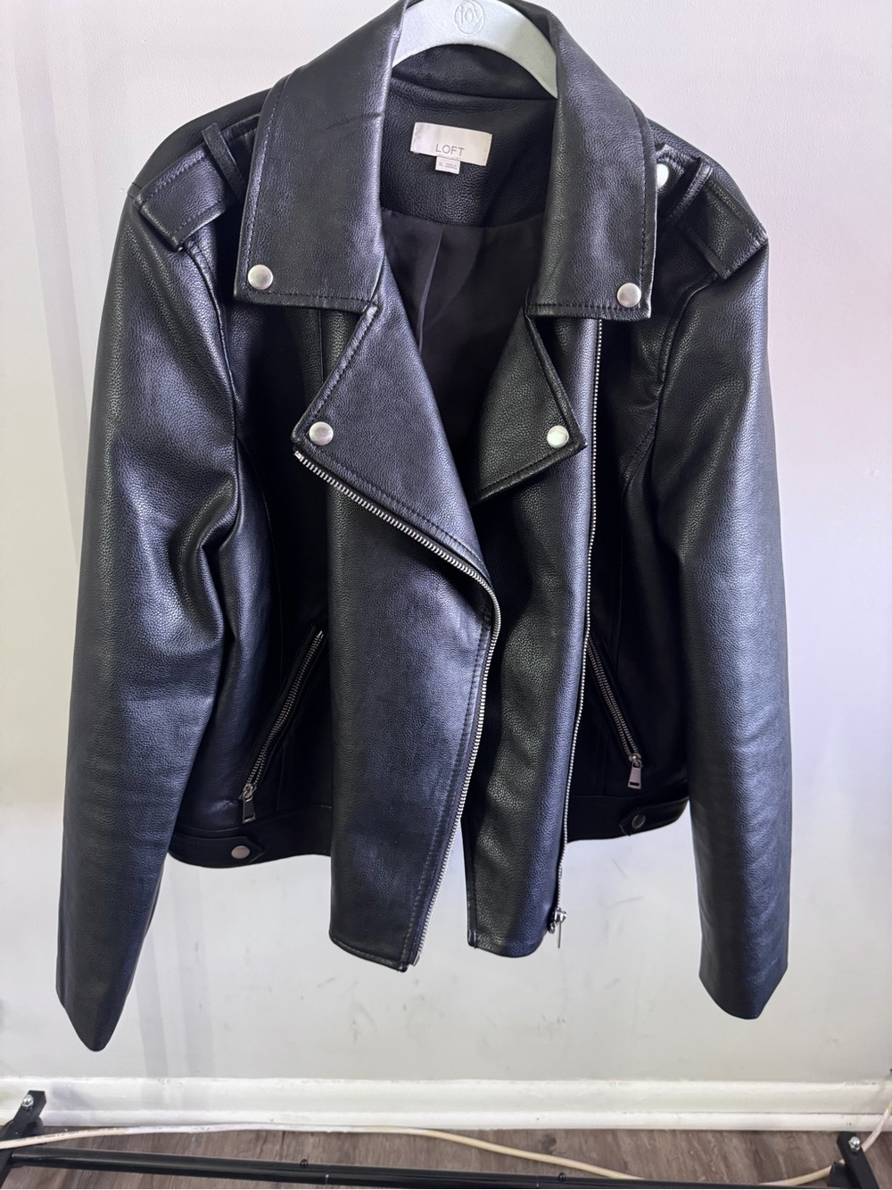 LOFT Black Faux Leather Asymmetrical Moto Jacket